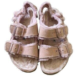 Birkenstock Arizona Shearling Suede Leather in Light Rose Pink EU 39